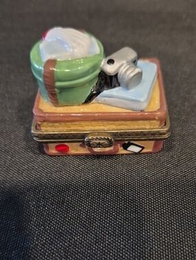 Midwest Trinket Box Shaped As A Suitcase With Camera, Hatbox, Gloves And Book